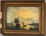 Willem Gruyter. (1817-1880) - Figures on boats outside a, Antiek en Kunst, Kunst | Schilderijen | Klassiek