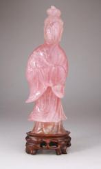 Chinese Carved Quartz Rose Sculpture Statue Kwanyin Statue