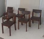 Chaise - Bois, Cuir - Ensemble de six chaises en noyer