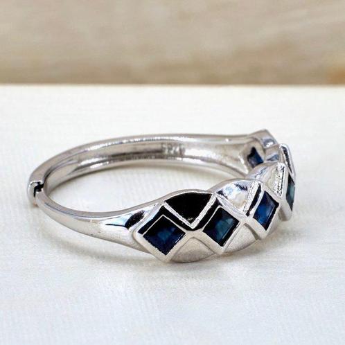 Zonder Minimumprijs - Ring Zilver - 0.78ct. tw. Saffier -, Handtassen en Accessoires, Ringen