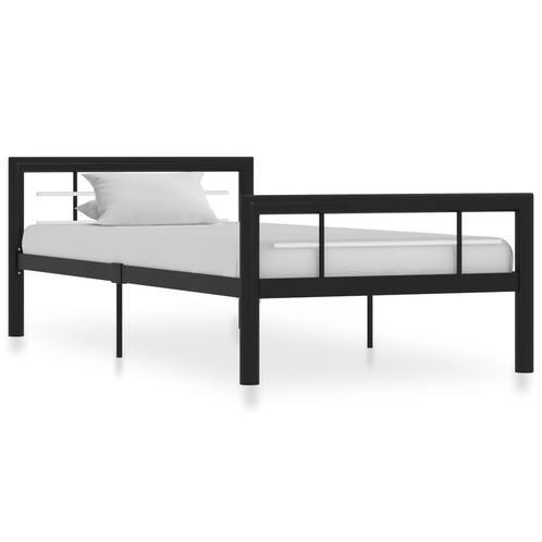 vidaXL Cadre de lit Noir et blanc Métal 90 x 200 cm, Huis en Inrichting, Slaapkamer | Bedden, Verzenden