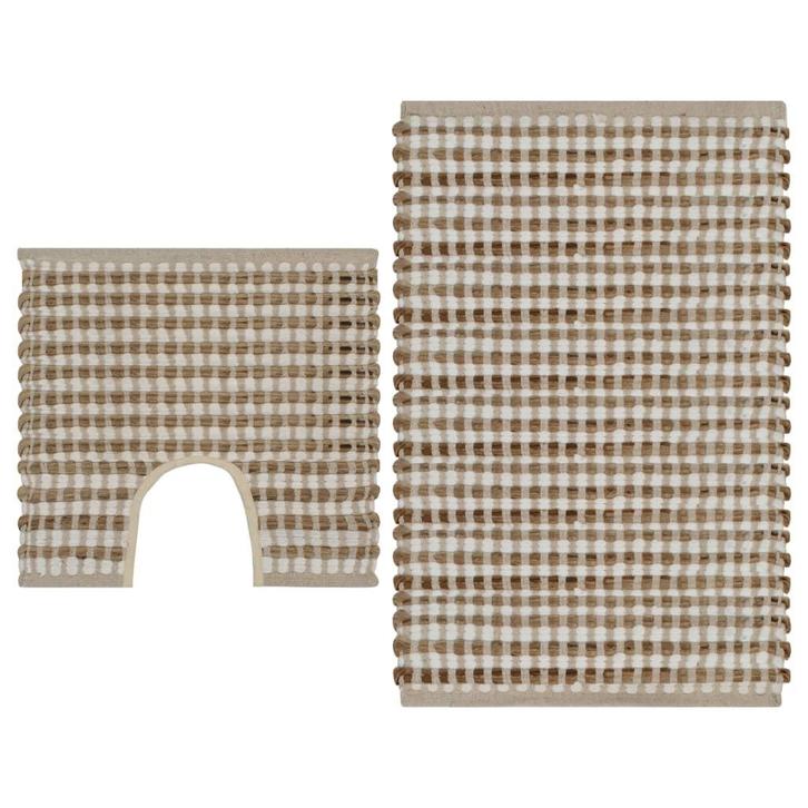 vidaXL Badmattenset handgeweven jute en stof naturel en wit, Huis en Inrichting, Badkamer | Badtextiel en Accessoires, Nieuw, Verzenden