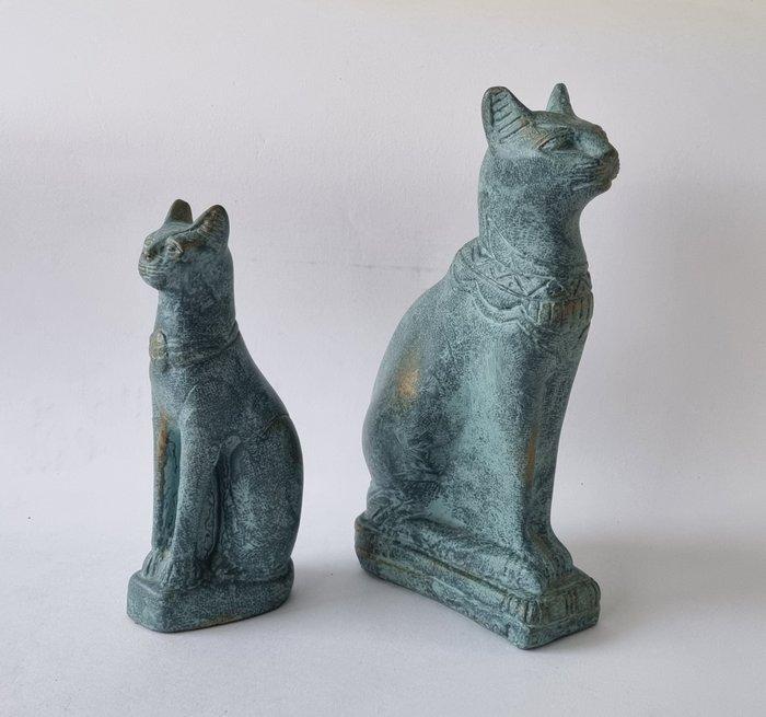 Beeld, 2 Bastet Katten - 28 cm - Gips, Antiek en Kunst, Curiosa en Brocante