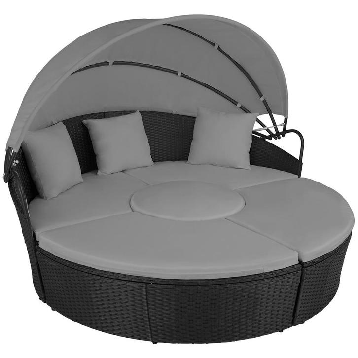 tectake Wicker zonne-eiland Santorini - zwart, Tuin en Terras, Tuinsets en Loungesets, Verzenden