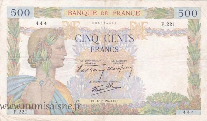 France Frankreich F 32/02 500 Francs La Paix 16/05/1940 P..., Postzegels en Munten, Bankbiljetten | Europa | Niet-Eurobiljetten