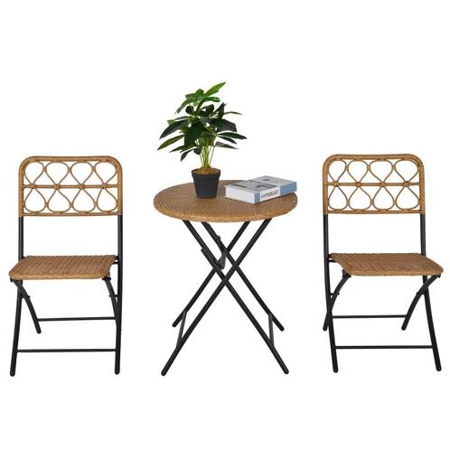TRUUSK 3-delig Poly Rattan Zitgroep Balkonmeubelset Bistrose, Tuin en Terras, Tuinmeubel-accessoires, Verzenden
