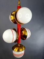 Lamp - Hanger - 5 bollen Atoomtijdperk - Kristal, Messing,