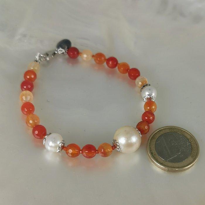 Zonder Minimumprijs - Armband Zilver Parel - Carneool -, Handtassen en Accessoires, Armbanden