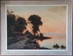 European school (XIX) - Landscape with lake at dusk, Antiek en Kunst