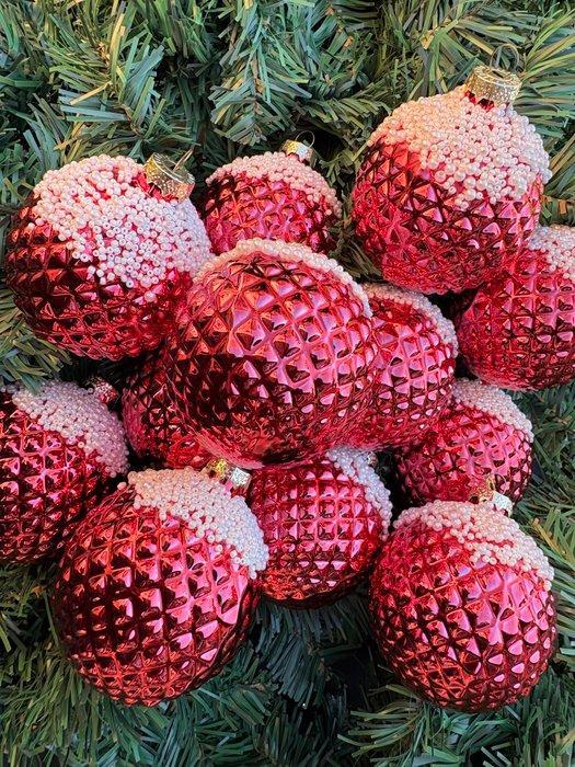 Esse Italia: rode kerstbal van glas met kraaltjes, circa 8cm, Divers, Noël