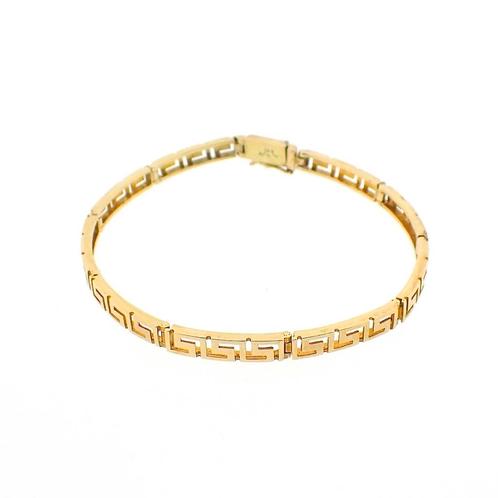 Gouden fantasie schakel armband; Meander | 17,5 cm, Handtassen en Accessoires, Armbanden, Overige kleuren, Gebruikt, Goud, Ophalen of Verzenden