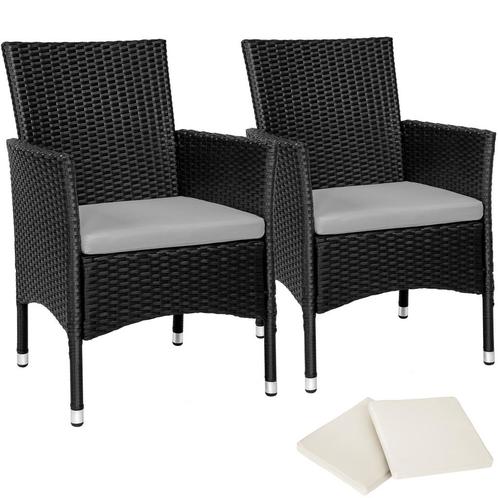 tectake 2 Wicker tuinstoelen met 4 kussenhoezen - zwart/beig, Tuin en Terras, Tuinsets en Loungesets, Verzenden