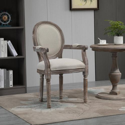 Eetkamerstoel - Retro Chic - Armleuning - Crème wit, Huis en Inrichting, Stoelen, Nieuw, Stof, Ophalen of Verzenden