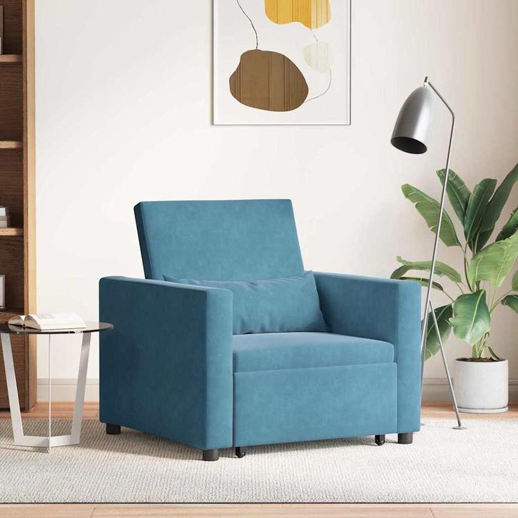 vidaXL Enkel Slaapbank met wielen Blauw 90 x 165 x 87 cm, Huis en Inrichting, Fauteuils, Nieuw, Verzenden