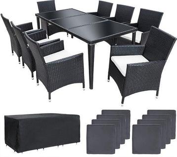 2eChoix | Tectake - Salon de jardin - 8 personnes - Noir, Jardin & Terrasse, Ensembles de jardin, Ophalen of Verzenden