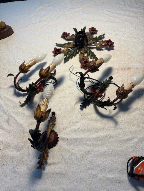 Plafondlamp (4) - Smeedijzer - Set plafondlamp + wandlamp, Antiek en Kunst, Curiosa en Brocante