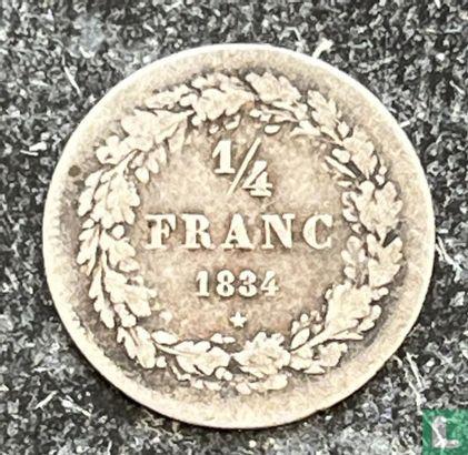 België ¼ franc 1834 (zonder BRAEMT F.), Postzegels en Munten, Munten | België, Losse munt, Goud, Zilver, Verzenden