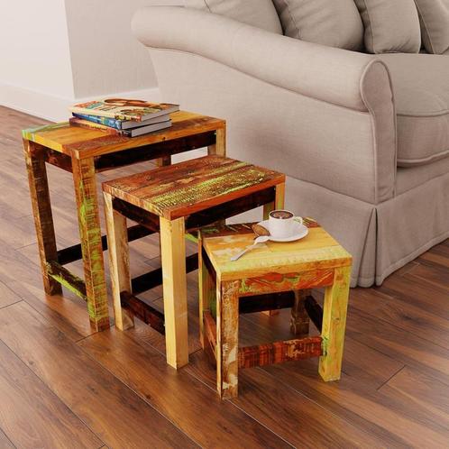 vidaXL 3-delige Bijzettafeltjesset vintage stijl gerecycled, Huis en Inrichting, Tafels | Bijzettafels, Nieuw, Verzenden
