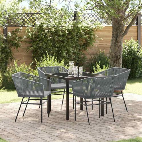 vidaXL Tuin Eettafel Set 5 pcs Grijs Poly rattan, Tuin en Terras, Tuinsets en Loungesets, Nieuw, Verzenden
