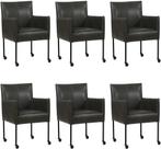 Set van 6 Donkergrijze leren moderne kuipstoel - poot rond, Huis en Inrichting, Overige kleuren, Nieuw, Leer, Ophalen of Verzenden