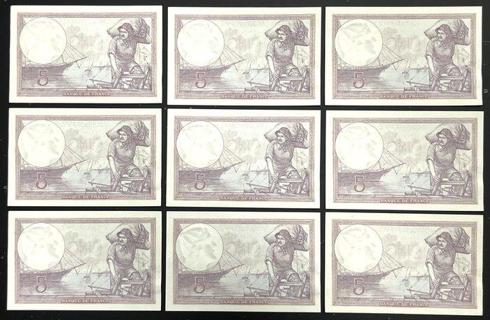 Frankrijk. - 9 x 5 Francs 16/2/1932 - Consecutive Numbers -, Postzegels en Munten, Bankbiljetten | Europa | Niet-Eurobiljetten