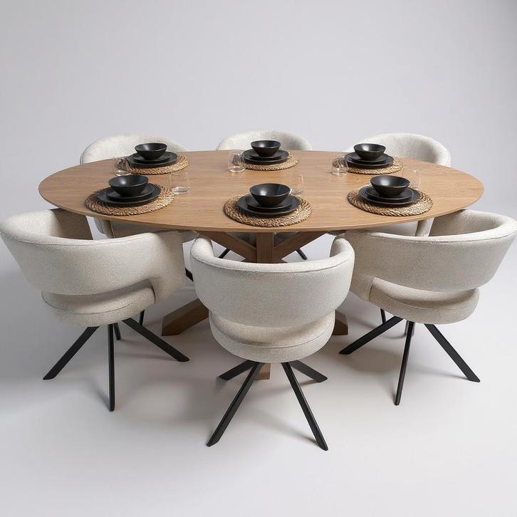 Tafel Ovaal Eikenhout  Matrix Hout  240x110, Huis en Inrichting, Tafels | Eettafels