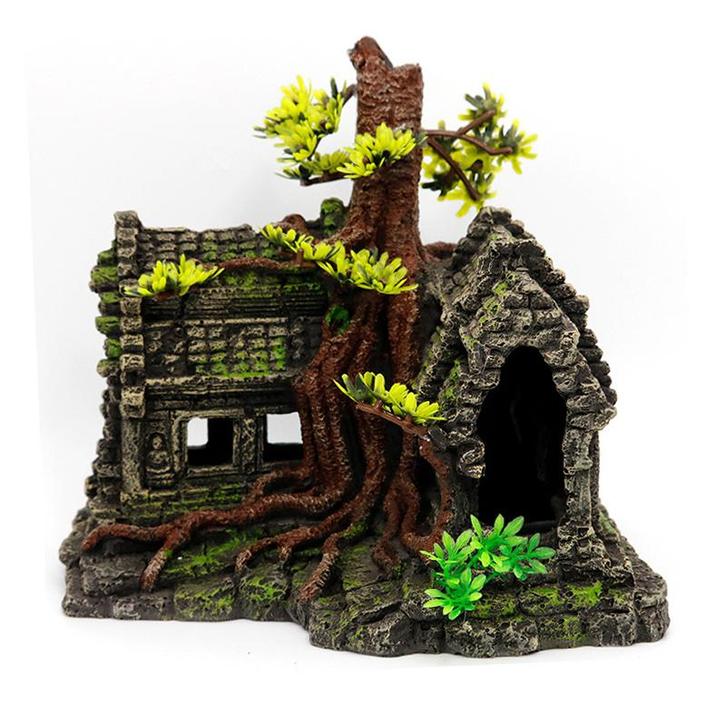 Ruïne met boom 21cm/ Aquariumdecoratie As-155 (Hardscaping), Dieren en Toebehoren, Vissen | Aquaria en Toebehoren, Gevuld zeewateraquarium
