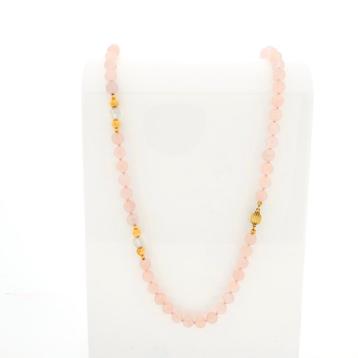 Rozenkwarts kralen ketting met gouden sierslot | 87,5 cm beschikbaar voor biedingen