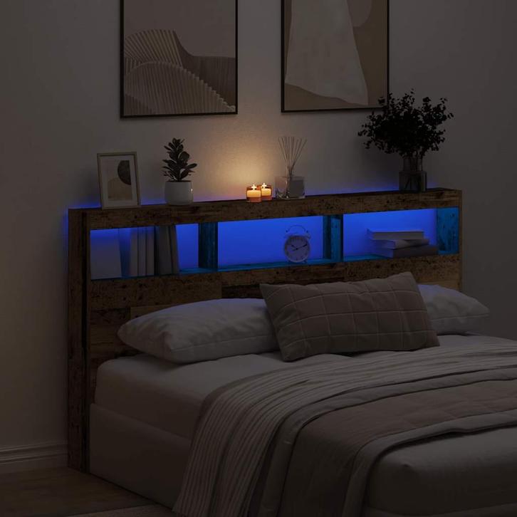 vidaXL Hoofdbordkast met LED 180x17x102 cm oud hout, Huis en Inrichting, Slaapkamer | Bedden, Nieuw, Verzenden