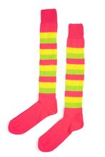 Sokken Neon Roze Geel Groen Streepjes 42-47 Gebreid Carnaval, Kleding | Heren, Ophalen of Verzenden, Nieuw