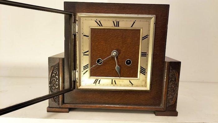 Klok - Art Deco kastklok-eiken-chroom - 1920-1930, Antiek en Kunst, Antiek | Klokken