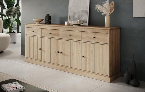 Meubella Dressoir eiken 225cm 4 lades 4 deuren Kast, Huis en Inrichting, Kasten | Dressoirs, 50 tot 75 cm, Nieuw, 200 cm of meer