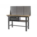 Werkbank grijs 150 cm met hardhouten blad + gereedschapskist, Doe-het-zelf en Bouw, Werkbanken, Ophalen of Verzenden, Nieuw