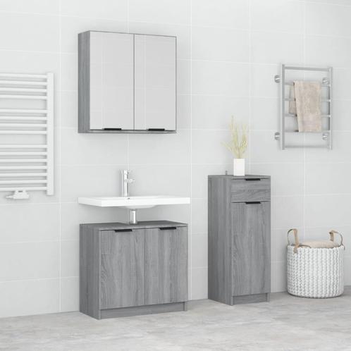 vidaXL 3-delige Badkamermeubelset bewerkt hout grijs sonoma, Huis en Inrichting, Badkamer | Badkamermeubels, Nieuw, Verzenden