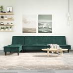 vidaXL Slaapbank L-vormig 255x140x70 cm fluweel donkergroen, Huis en Inrichting, Zetels | Zetels, Verzenden, Nieuw