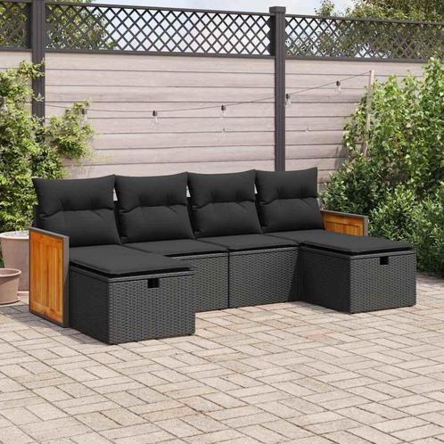 vidaXL 6-delige Loungeset met kussens poly rattan zwart, Tuin en Terras, Tuinsets en Loungesets, Loungeset, Nieuw, Verzenden