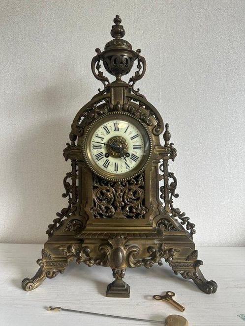 Pendule Victoriaans Brons, Glas - 1850-1900, Antiek en Kunst, Antiek | Klokken