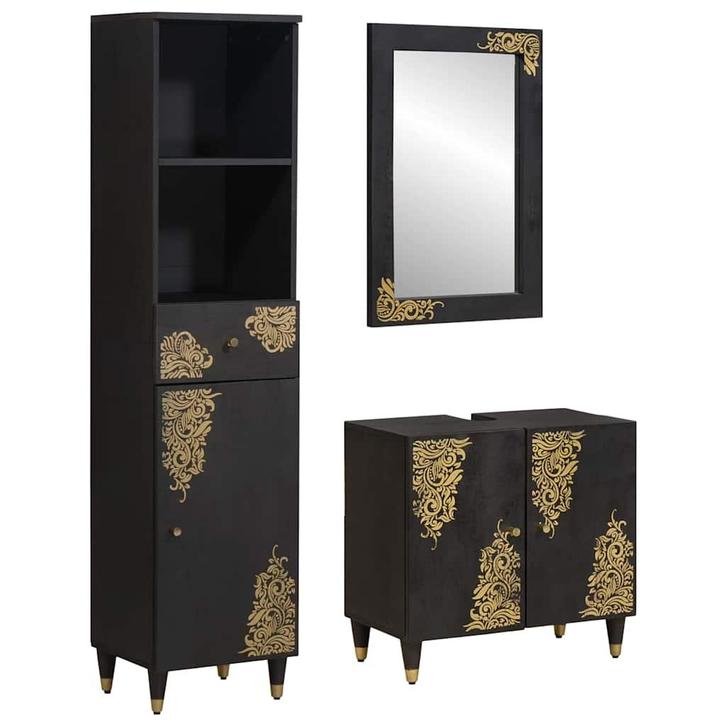 vidaXL Badkamerkast set met lade 3 pcs Zwart Massief Mango, Huis en Inrichting, Badkamer | Badkamermeubels, Nieuw, Verzenden