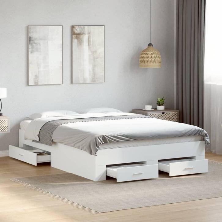 vidaXL Bedframe met lades bewerkt hout wit 120x190 cm, Maison & Meubles, Chambre à coucher | Lits, Envoi