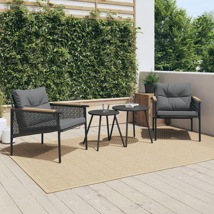 vidaXL 4-delige Balkonset met kussens staal zwart, Tuin en Terras, Tuinsets en Loungesets, Nieuw, Verzenden