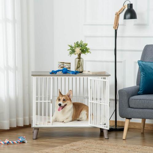 Hondenbench - Luxe - Verhoogd ontwerp - Wit + grijs, Dieren en Toebehoren, Honden-accessoires, Nieuw, Ophalen of Verzenden