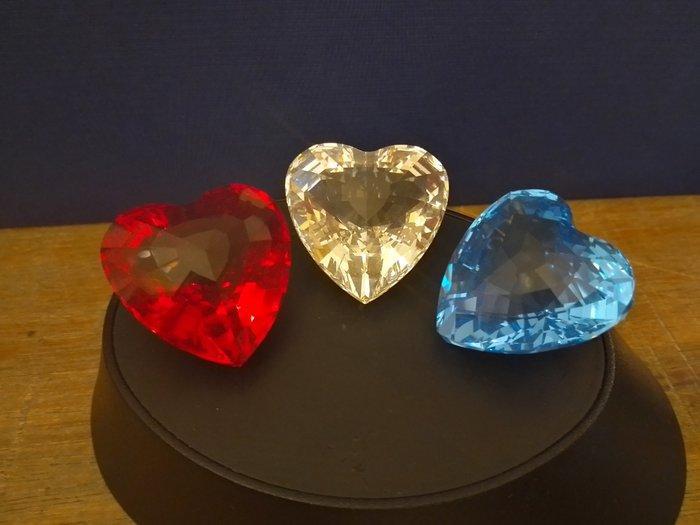 Swarovski - Beeldje - Hart rood ,wit en blauw - Kristal, Antiek en Kunst, Curiosa en Brocante