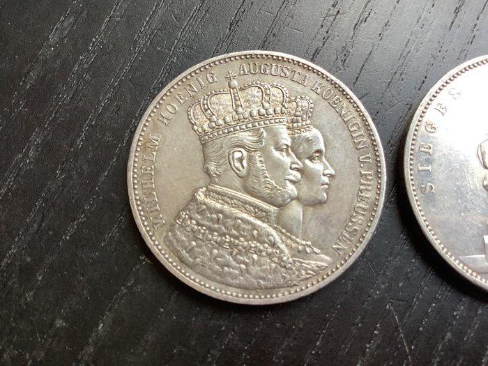 Duitsland, Pruisen Wilhelm I. Thaler (taler) 2x 1861/1871 -, Timbres & Monnaies, Monnaies | Europe | Monnaies non-euro