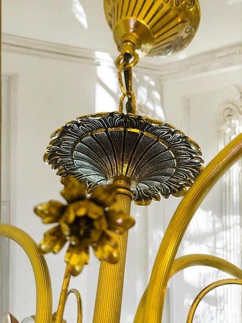 Lampe à suspendre - Chandelier floral suspendu - Bronze doré, Antiek en Kunst, Curiosa en Brocante