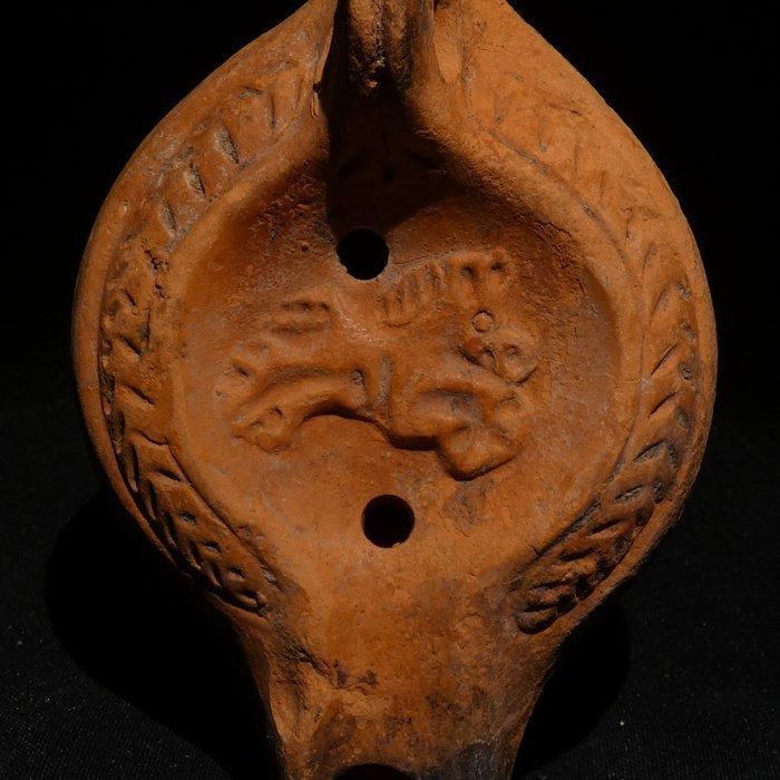 Laat-Romeins / Vroeg-Byzantijns Terracotta Olielamp met een, Verzamelen, Mineralen en Fossielen