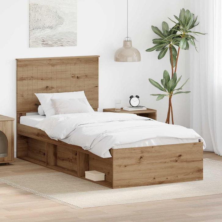 vidaXL Bedframe Ambachtelijk Eiken 90 x 190 cm Massief, Huis en Inrichting, Slaapkamer | Bedden, Nieuw, Verzenden