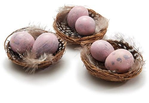 Vogelnestjes met 2 kwarteleitjes en veertjes nude pink 7 cm, Huis en Inrichting, Woonaccessoires | Kunstplanten en Kunstbloemen