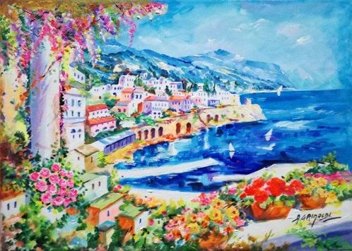 Alfredo Grimaldi (1950) - Colori di Amalfi (costiera, Antiek en Kunst, Kunst | Schilderijen | Klassiek