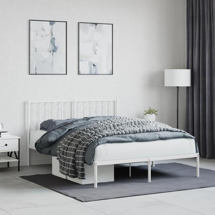 vidaXL Bedframe met hoofdbord metaal wit 140x200 cm, Huis en Inrichting, Slaapkamer | Bedden, Nieuw, Verzenden