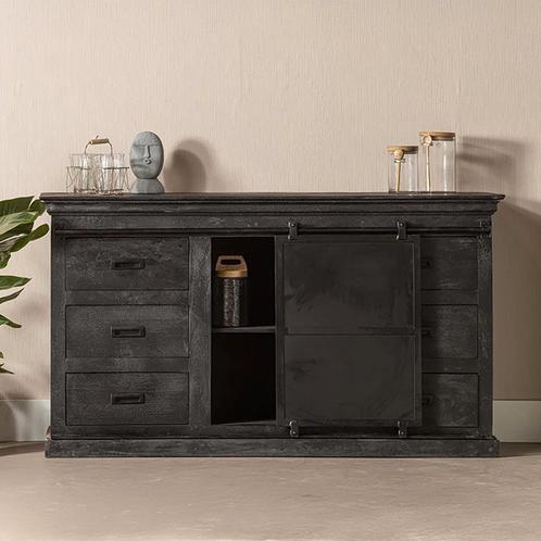 Dressoir Mangohout Milan 160 Zwart, Maison & Meubles, Armoires | Dressoirs, Envoi